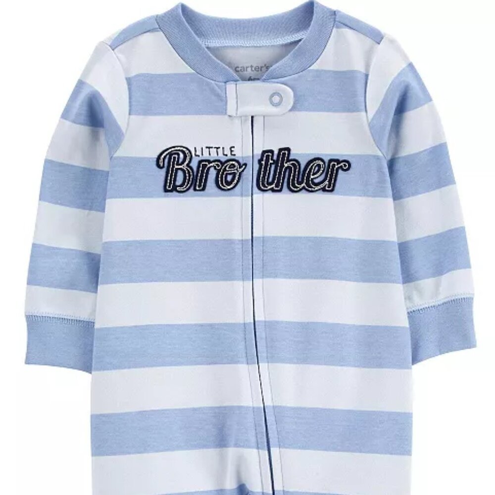 Carter's "Little Brother" Striped Footed Sleeper - Soft Cotton Baby One Piece
